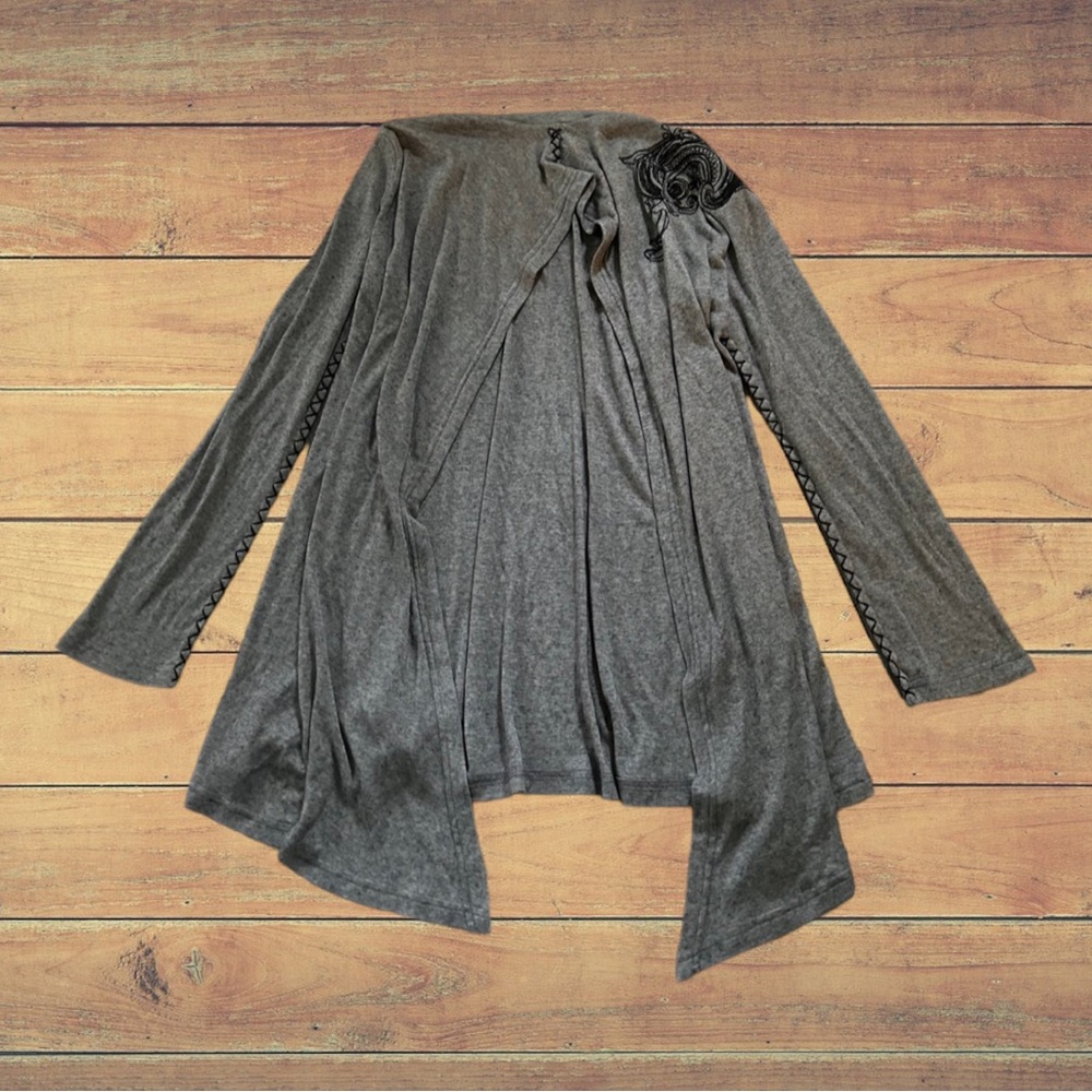 Unique Windsor Gray & Black Stitched Cardigan Size Medium - Picture 2 of 11